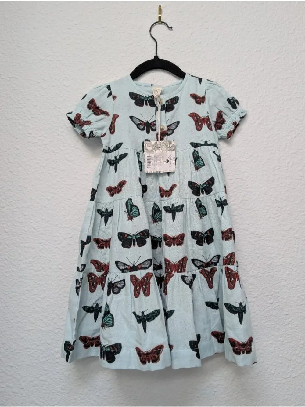 Kate Quinn Organic Cotton Gauze Turquoise Moths Prairie Dress 18-24 Butterfly